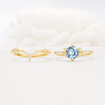 Nature-Inspired Hexagon Cut Aquamarine Engagement Ring Set - White-Gold