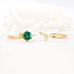 Nature-Inspired Hexagon Cut Emerald Engagement Ring Set - Additional view