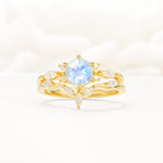 Nature-Inspired Hexagon Cut Moonstone Engagement Ring Set - Yellow-Gold
