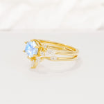 Nature-Inspired Hexagon Cut Moonstone Engagement Ring Set - Rose-Gold