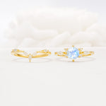 Nature-Inspired Hexagon Cut Moonstone Engagement Ring Set - White-Gold