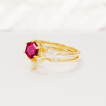 Nature-Inspired Hexagon Cut Ruby Engagement Ring Set - Rose-Gold