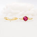 Nature-Inspired Hexagon Cut Ruby Engagement Ring Set - White-Gold