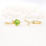 Nature-Inspired Hexagon Cut Peridot Engagement Ring Set - Additional view