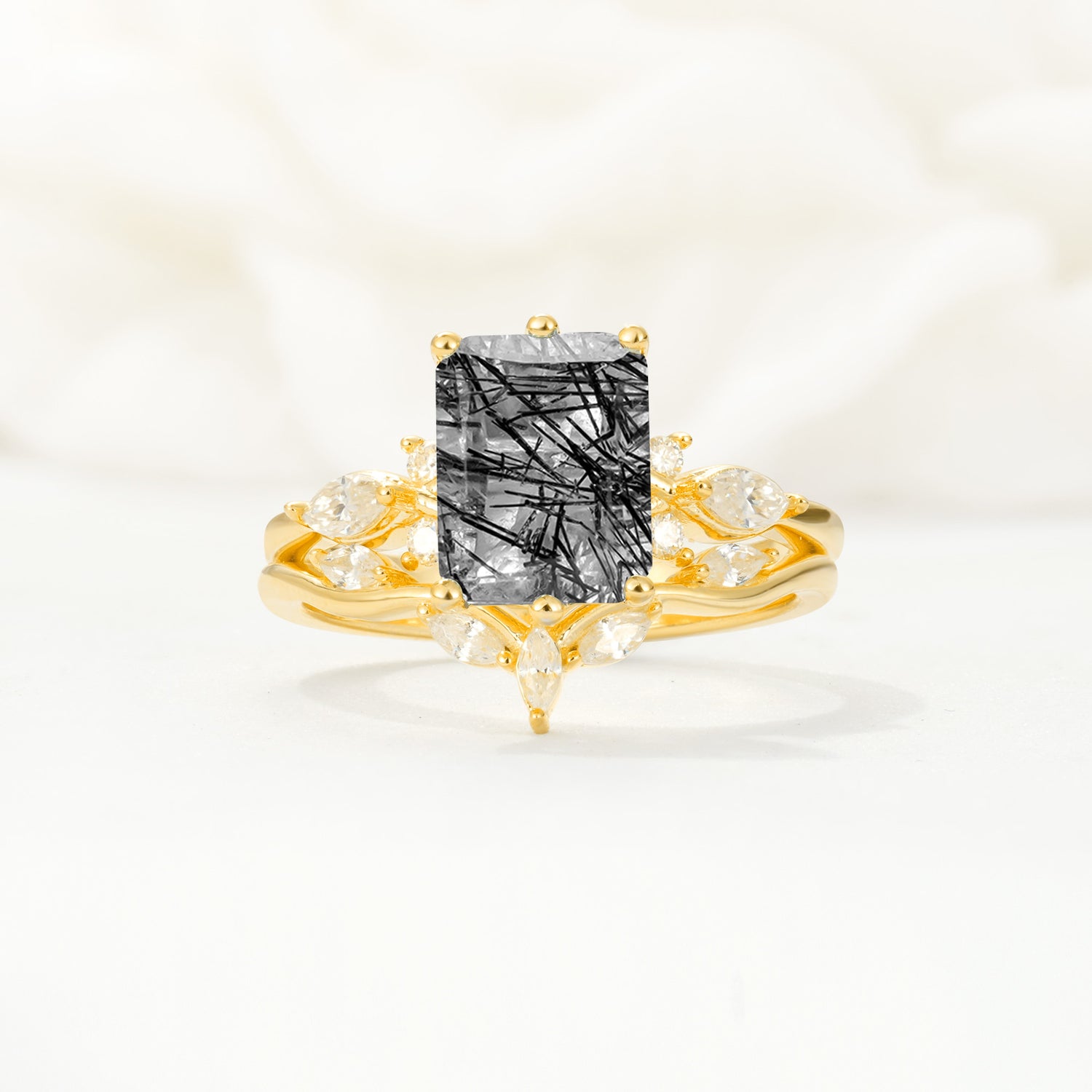 SR17109 Black Rutilated Quartz Ring - Yellow-Gold