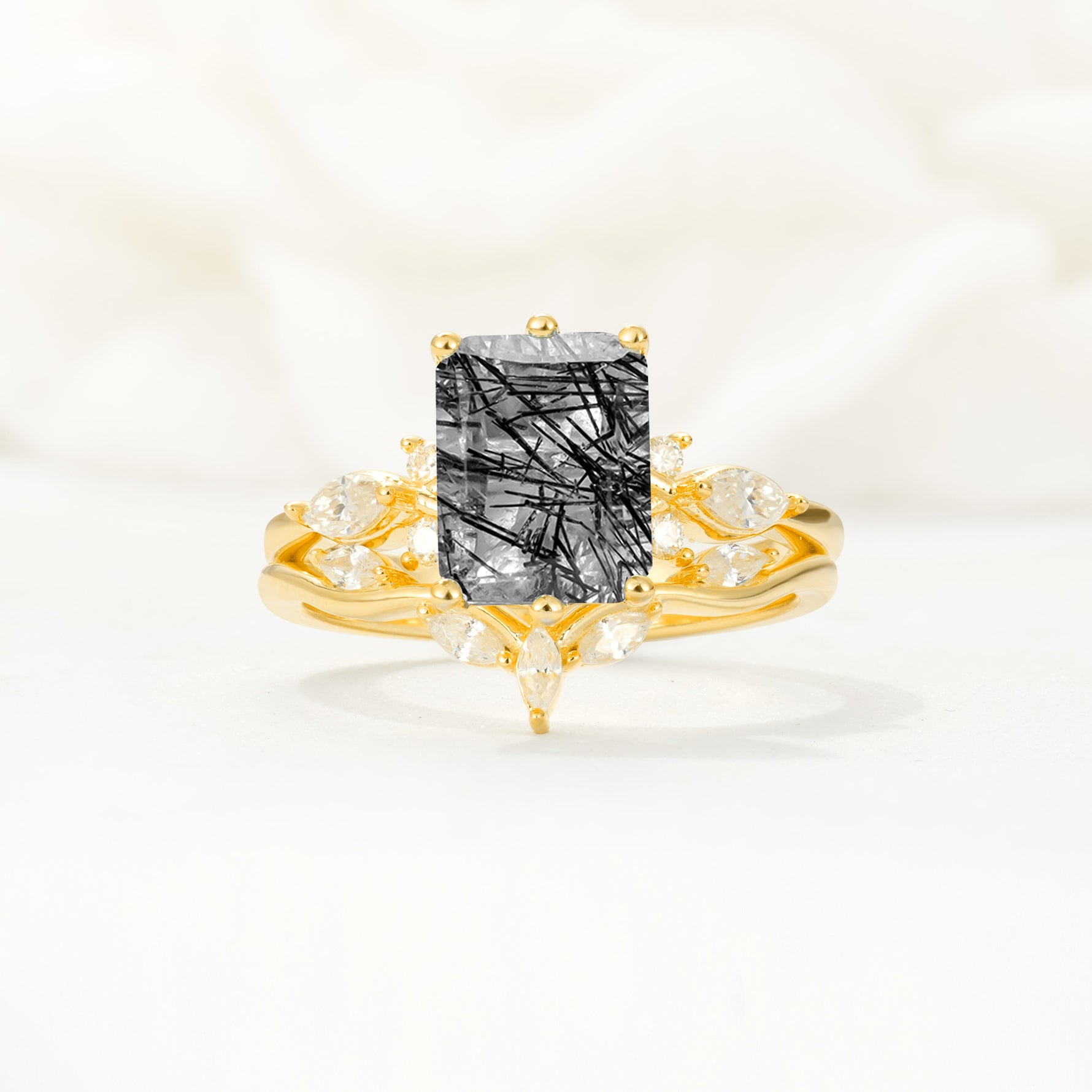 SR17109 Black Rutilated Quartz Ring - Yellow-Gold