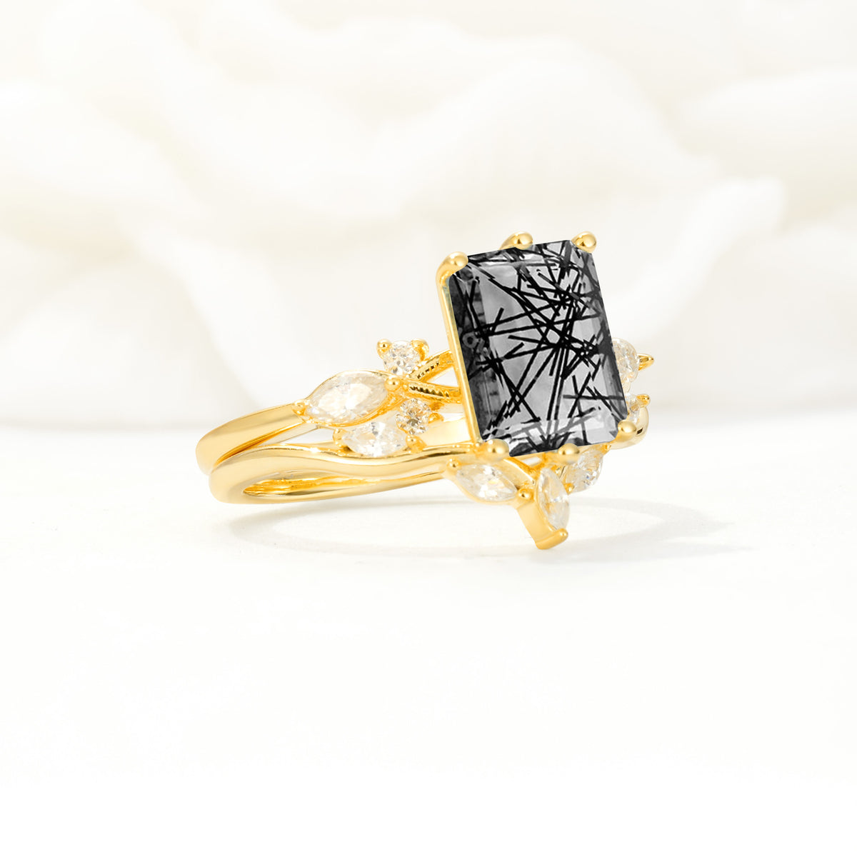 SR17109 Black Rutilated Quartz Ring - Rose-Gold