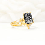 SR17109 Black Rutilated Quartz Ring - Rose-Gold