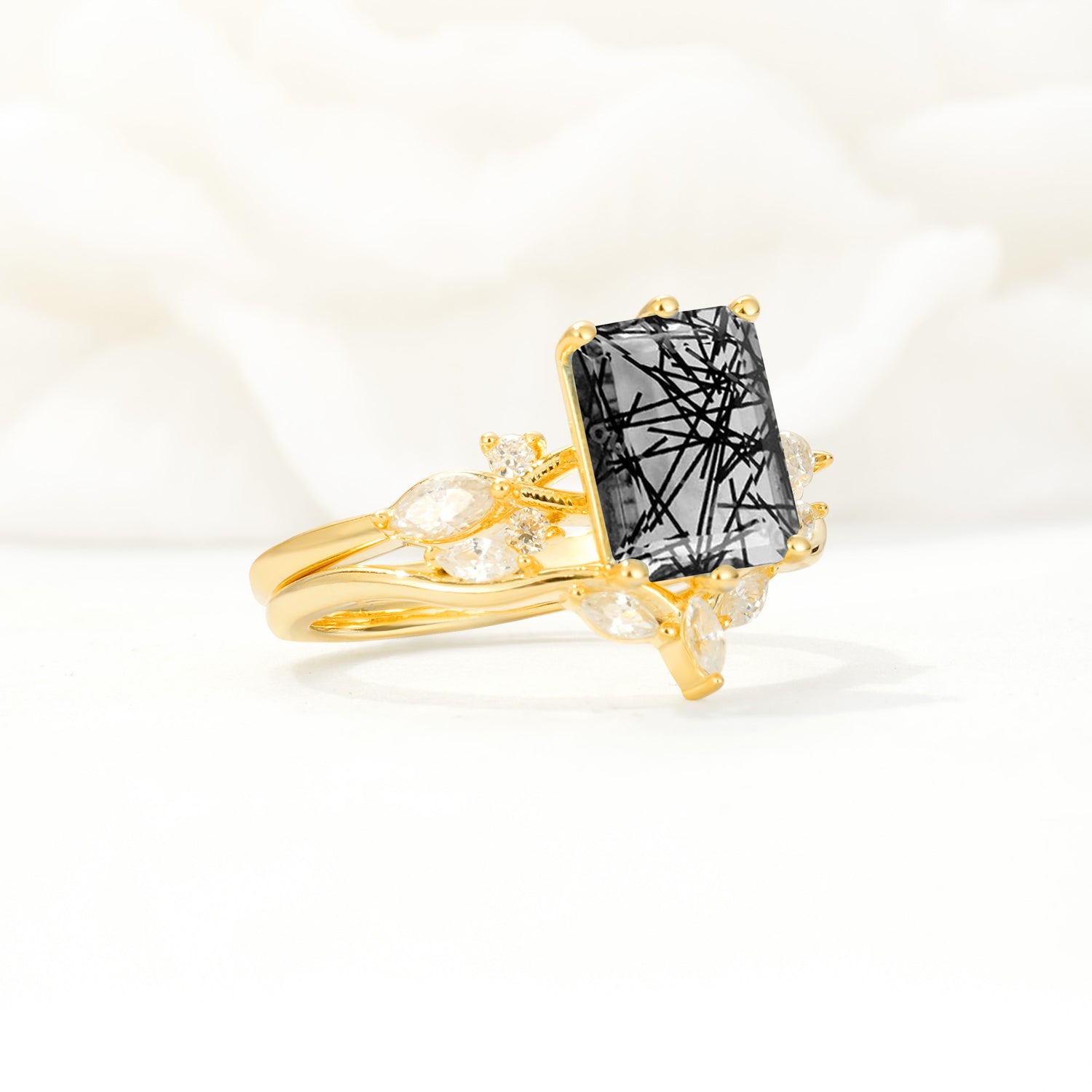 SR17109 Black Rutilated Quartz Ring - Rose-Gold