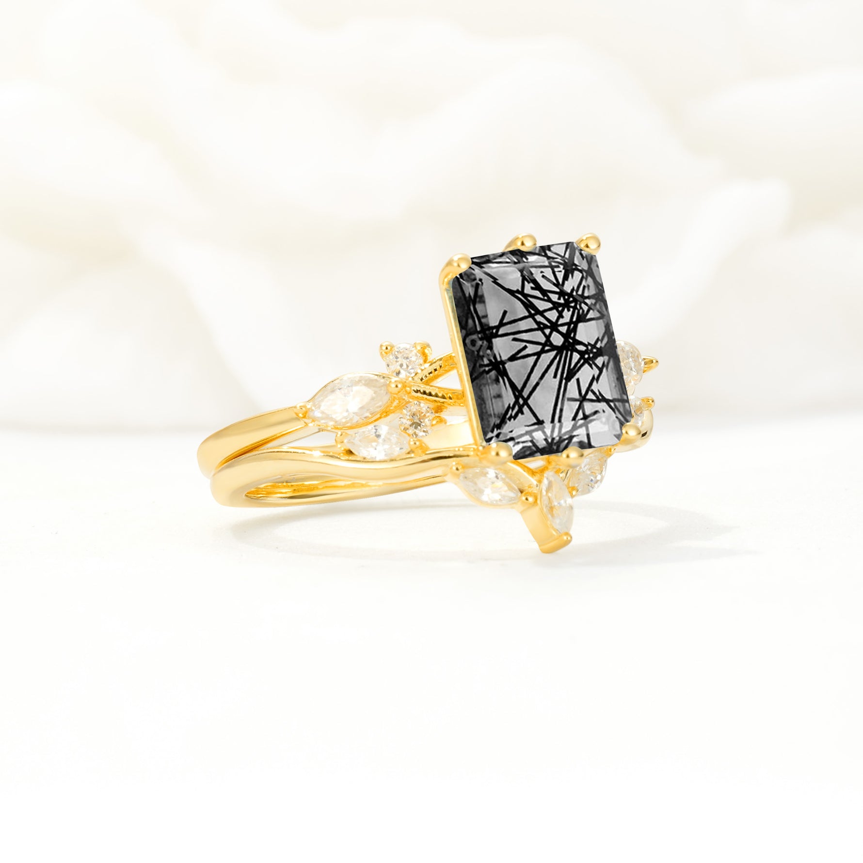 SR17109 Black Rutilated Quartz Ring - Rose-Gold