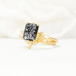 SR17109 Black Rutilated Quartz Ring - White-Gold