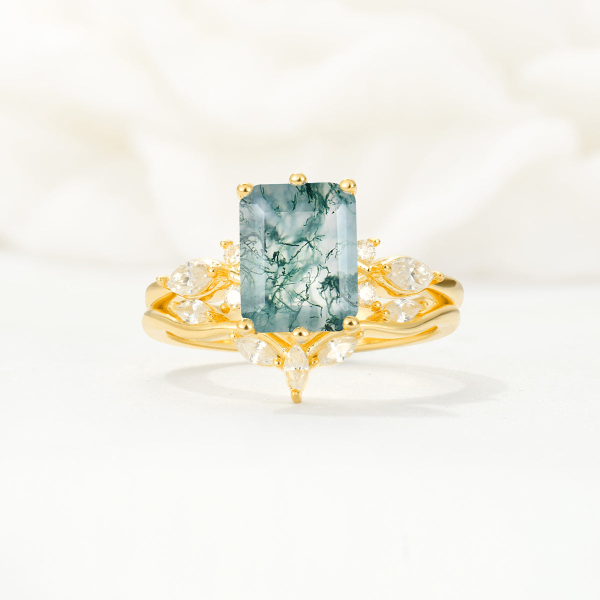 SR17109 Moss Agate Ring - Yellow-Gold
