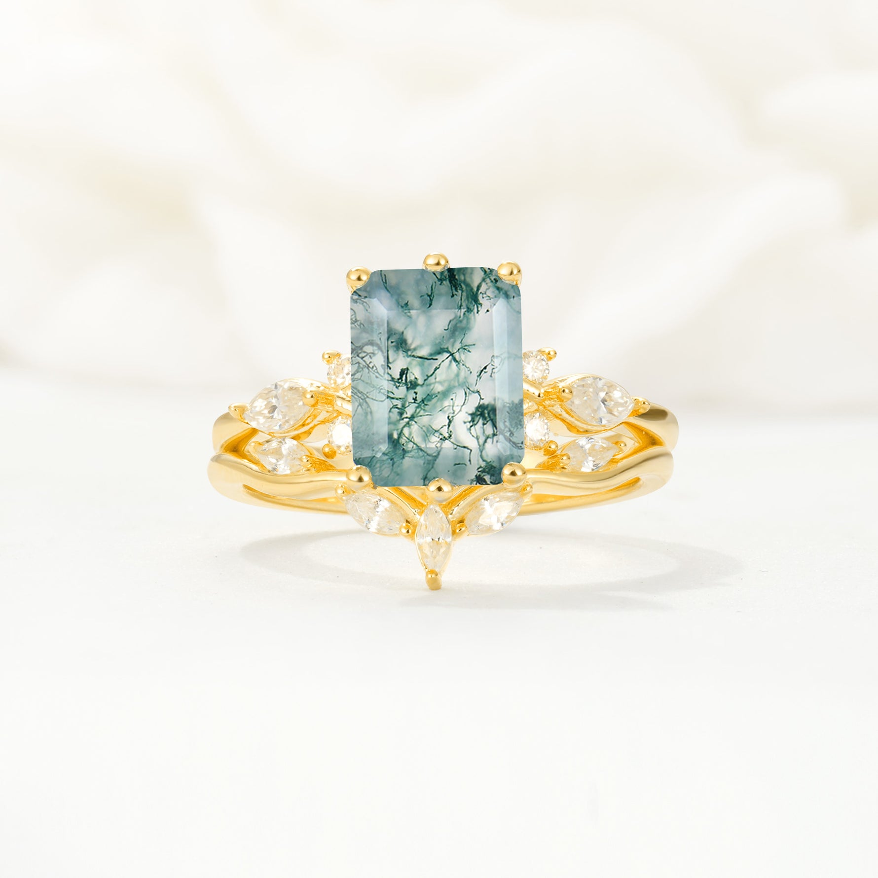 SR17109 Moss Agate Ring - Yellow-Gold