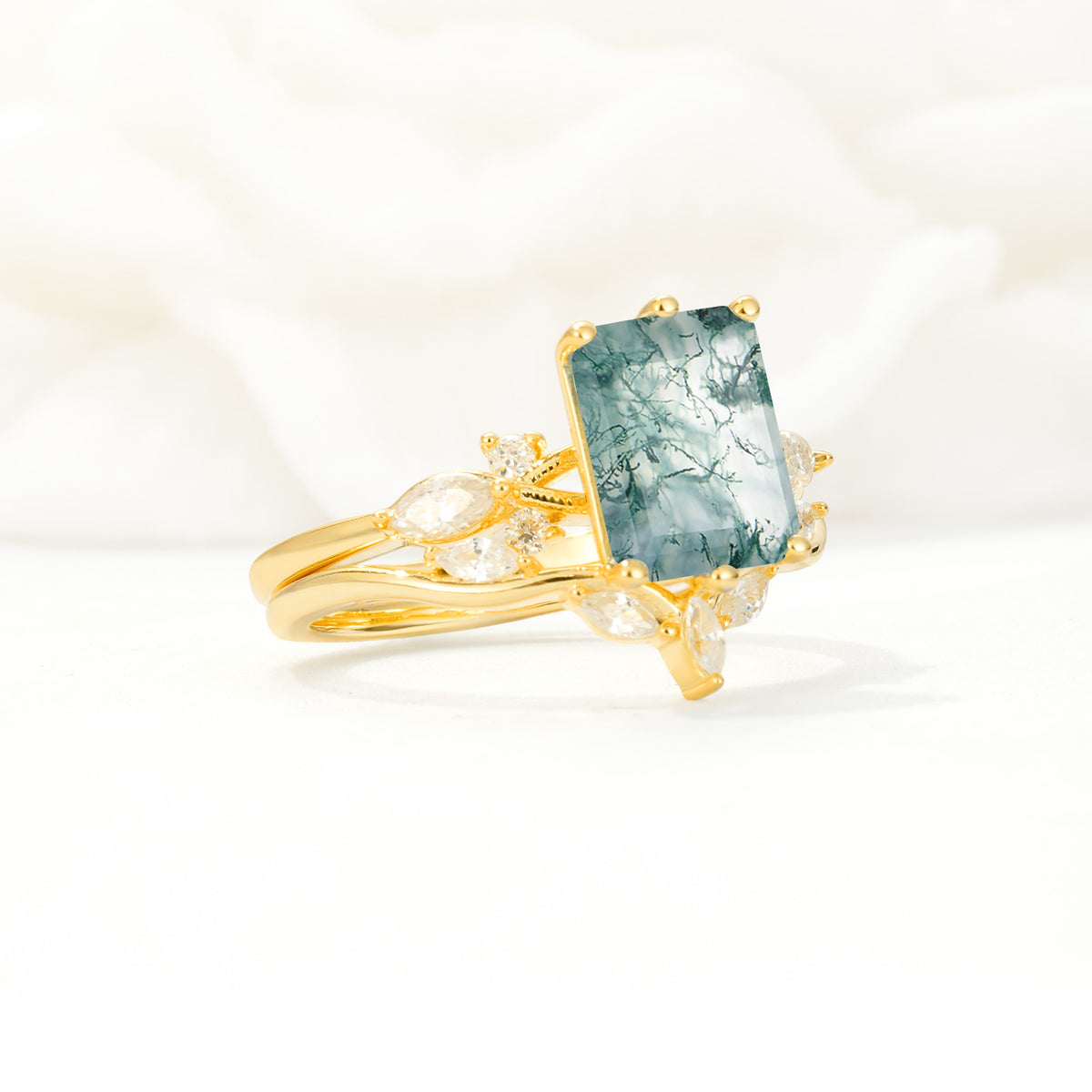SR17109 Moss Agate Ring - Rose-Gold