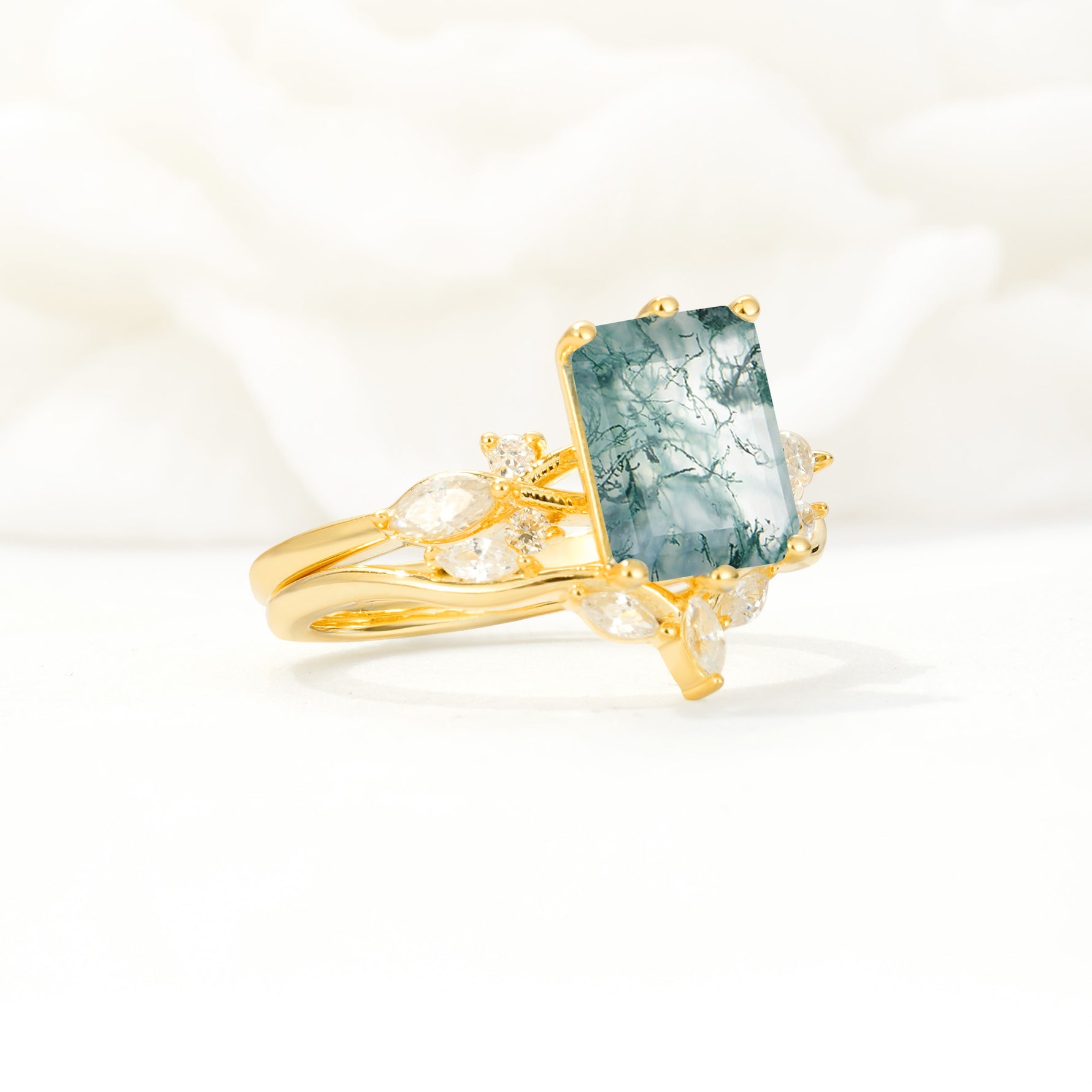 SR17109 Moss Agate Ring - Rose-Gold