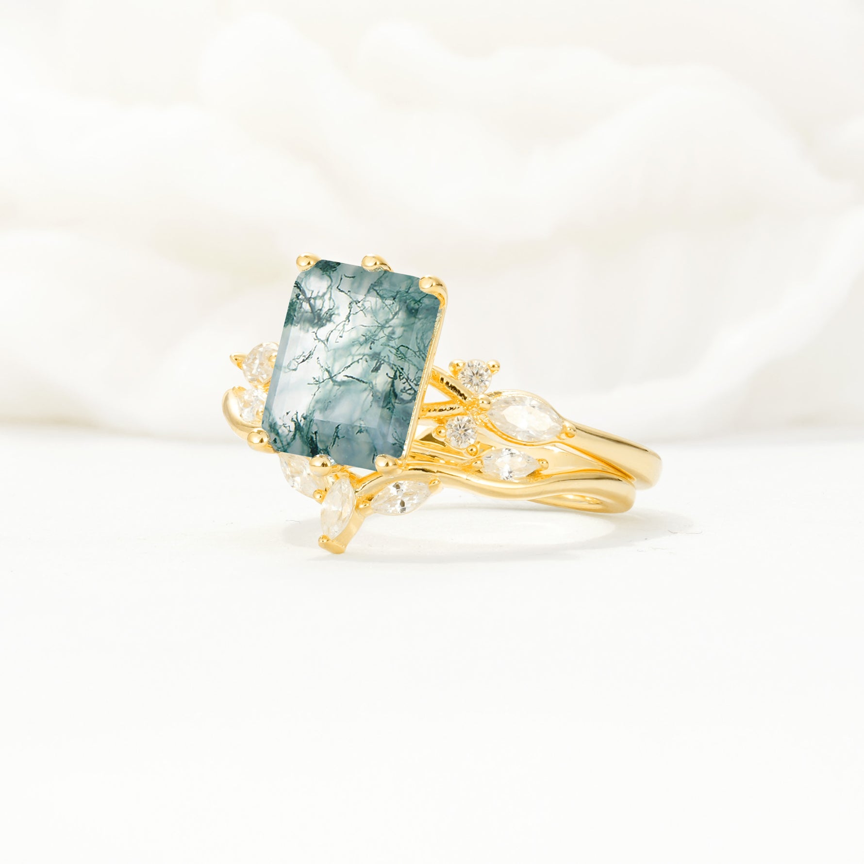 SR17109 Moss Agate Ring - White-Gold