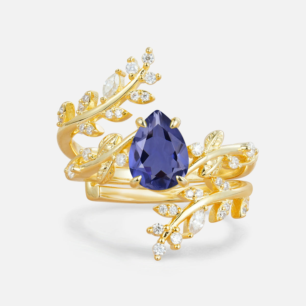 Nature Inspired  Pear Cut Tanzanite Bridal Ring Set for Women
