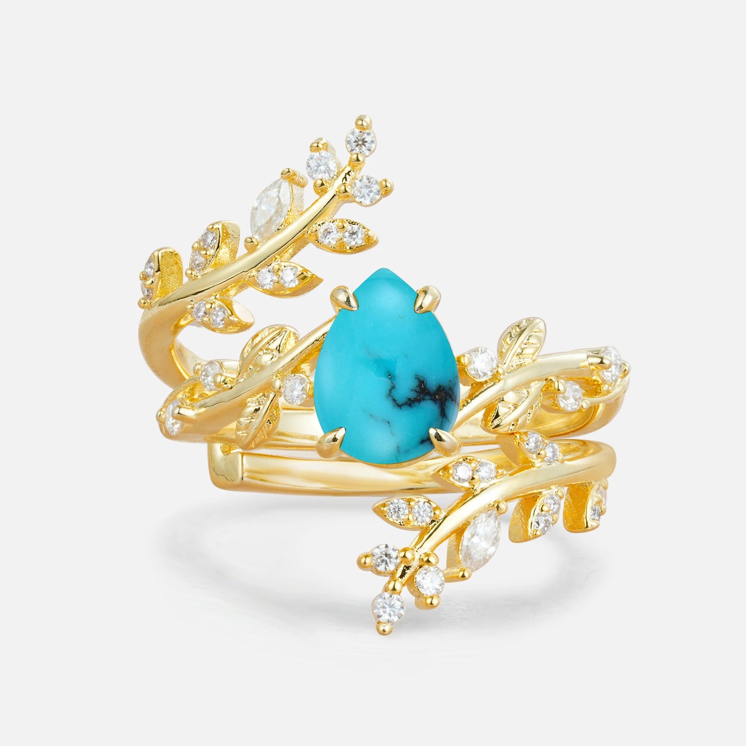Nature Inspired  Pear Cut Turquoise Bridal Ring Set for Women