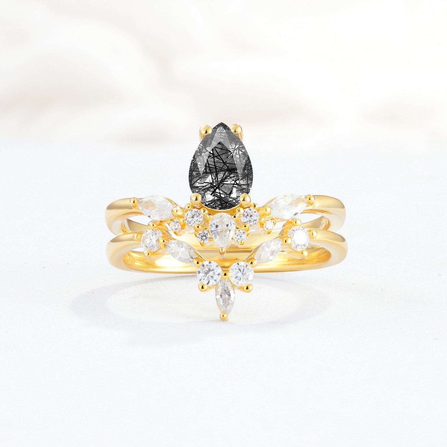 SR17113 Black Rutilated Quartz Ring - Yellow-Gold