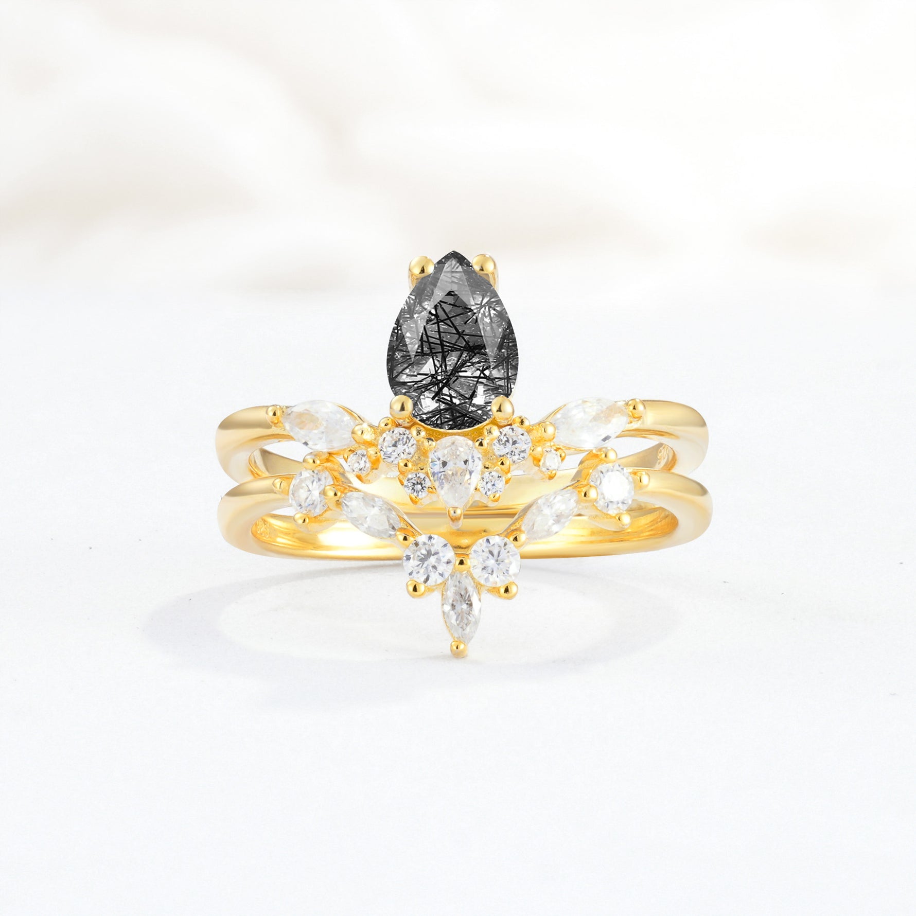 SR17113 Black Rutilated Quartz Ring - Yellow-Gold