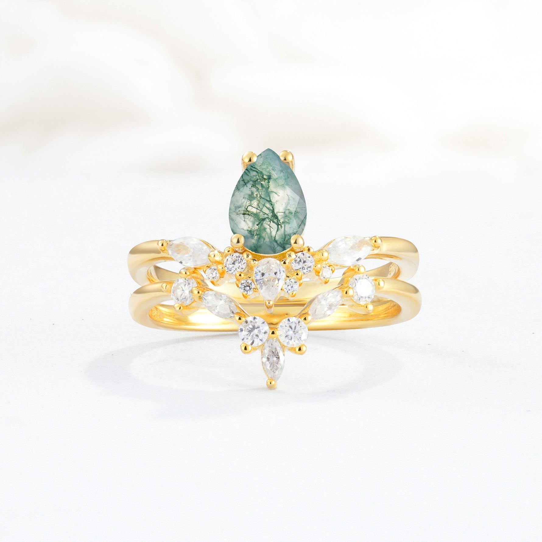 SR17113 Moss Agate Ring - Yellow-Gold