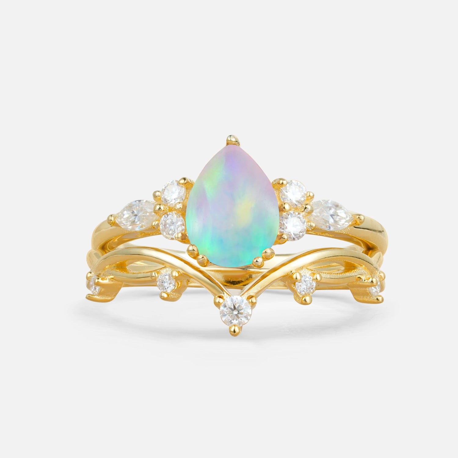 Classic Pear Cut Fire Opal Engagement Ring Set for Women