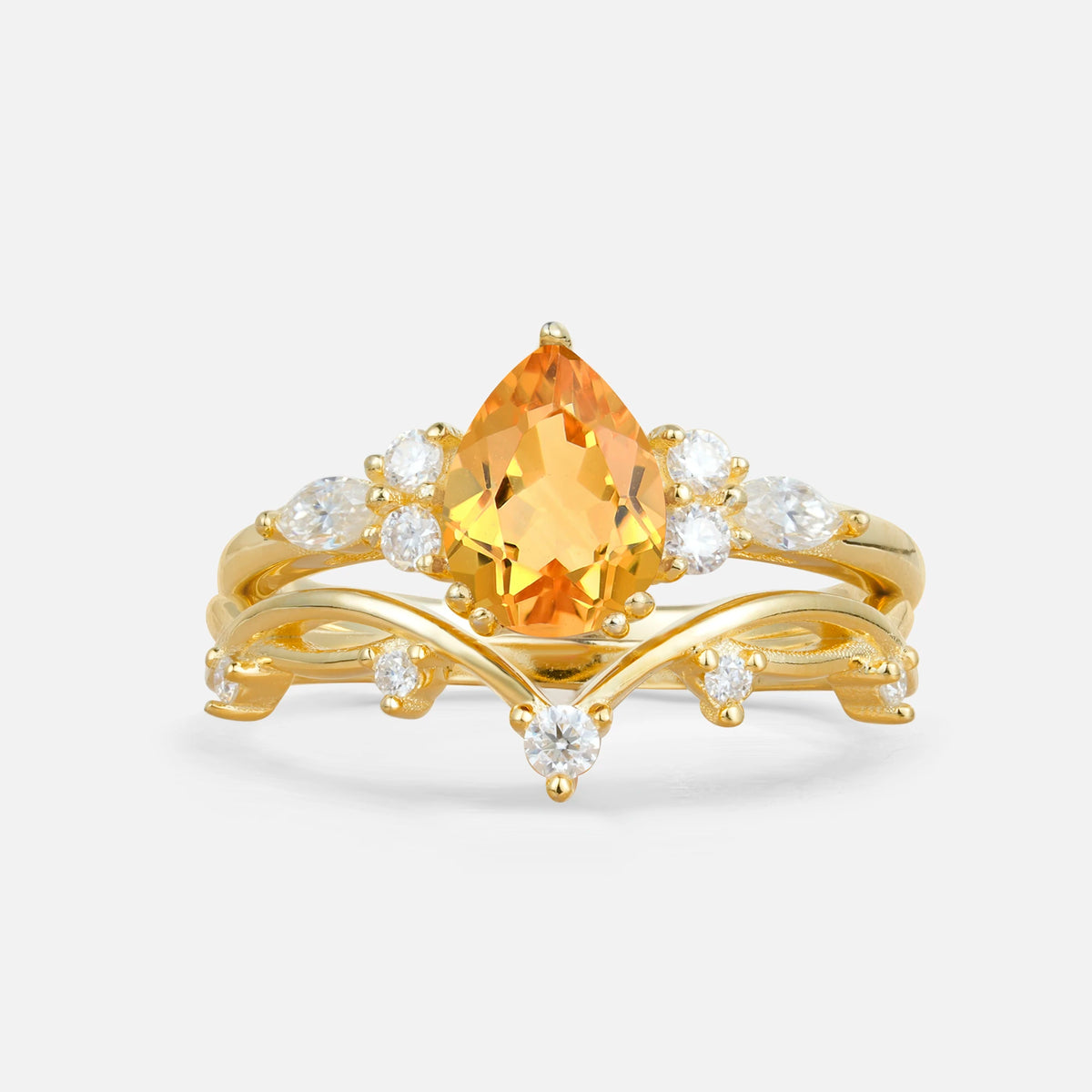Classic Pear Cut Citrine Engagement Ring Set for Women
