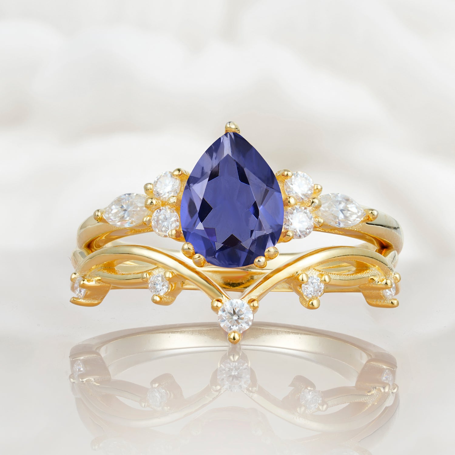 Classic Pear Cut Tanzanite Engagement Ring Set for Women