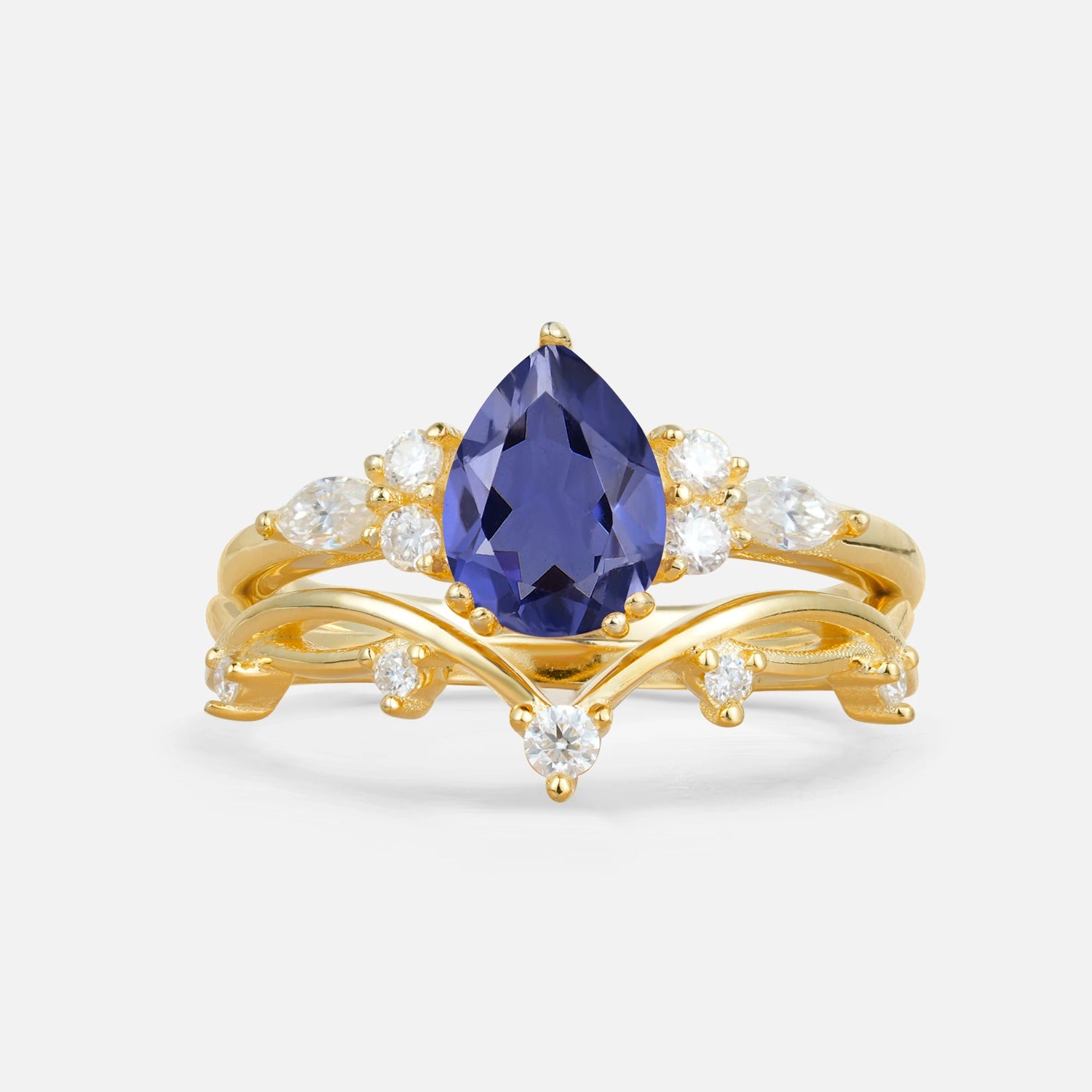 Classic Pear Cut Tanzanite Engagement Ring Set for Women