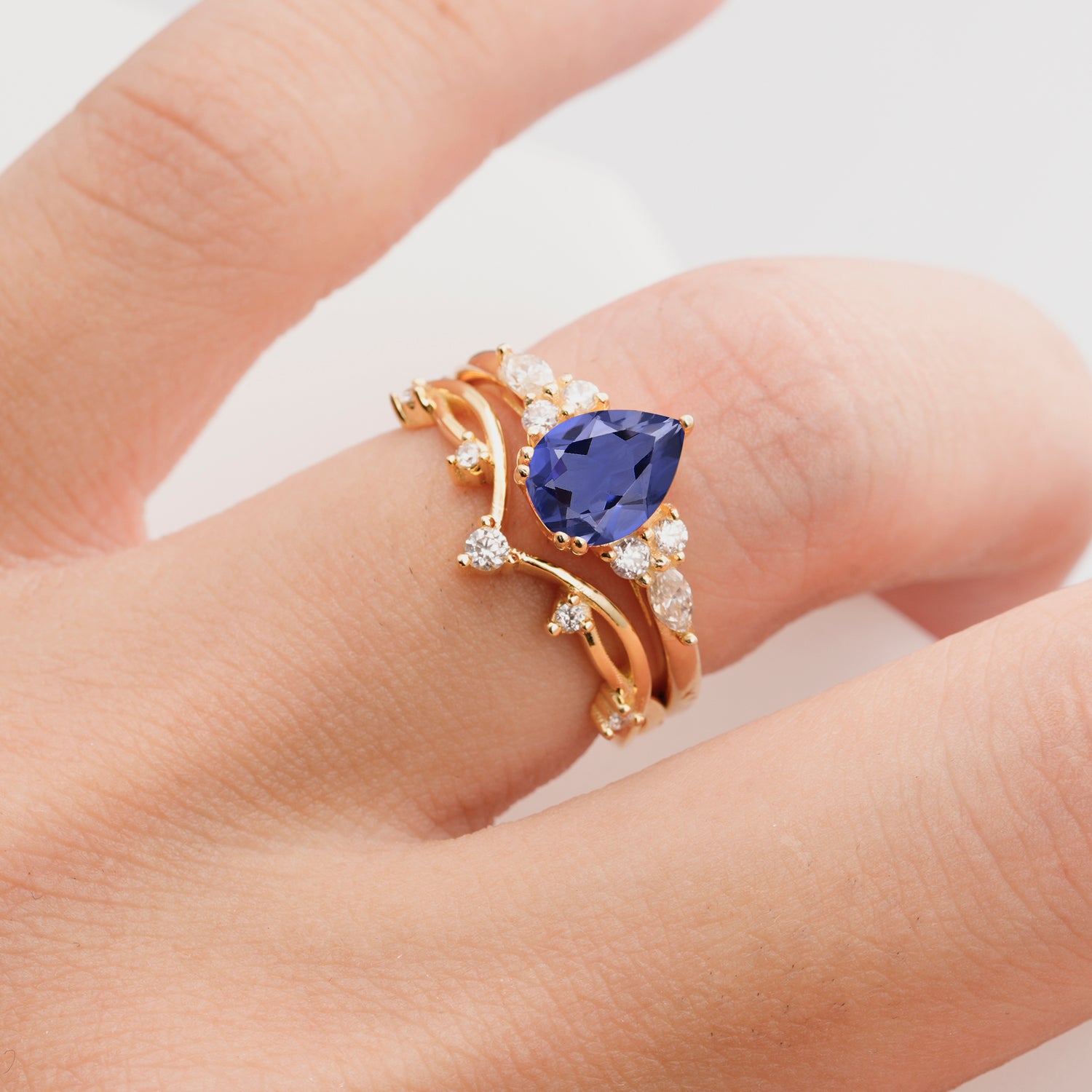 Classic Pear Cut Tanzanite Engagement Ring Set for Women