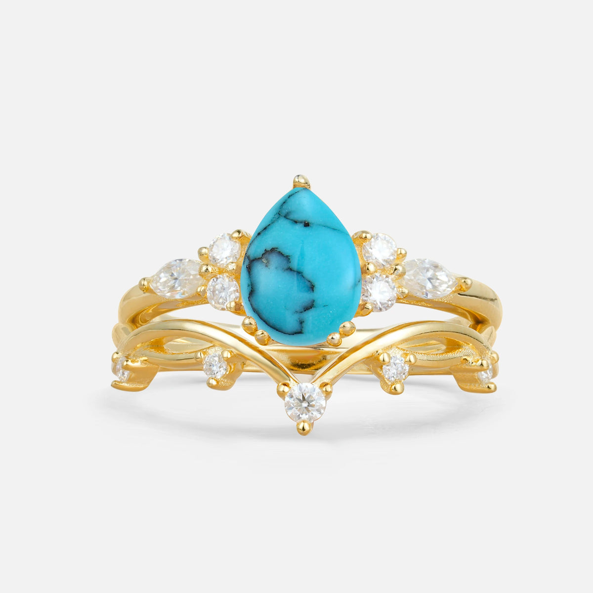 Classic Pear Cut Turquoise Engagement Ring Set for Women