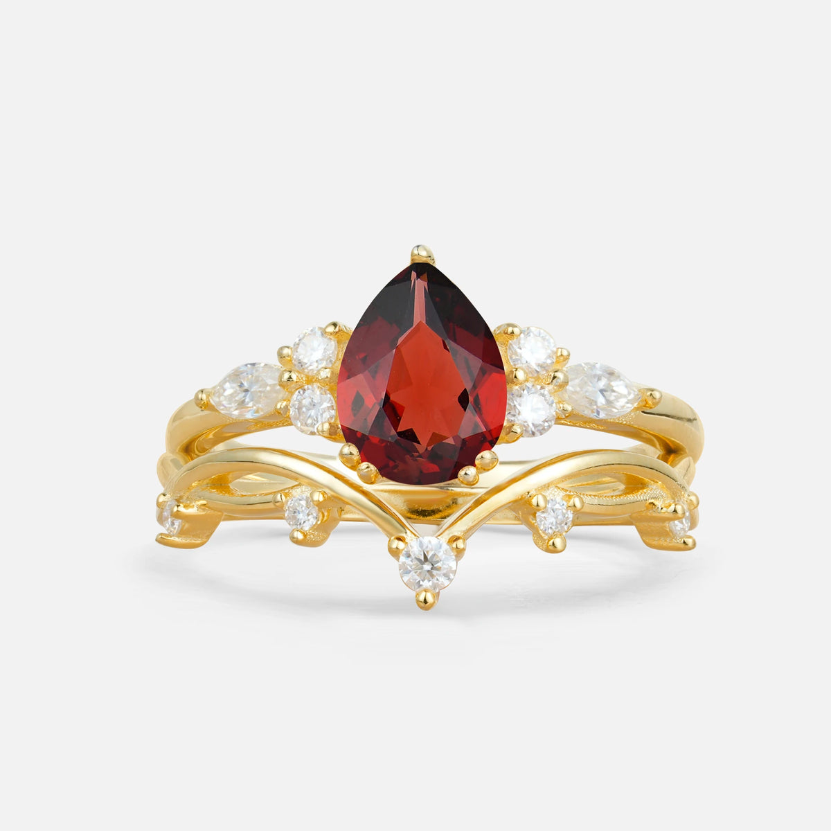 Classic Pear Cut Garnet Engagement Ring Set for Women