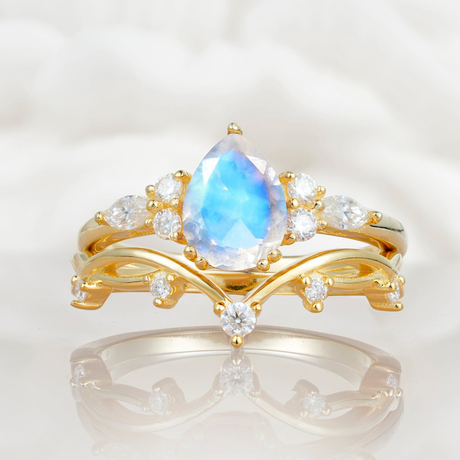 Classic Pear Cut Moonstone Engagement Ring Set for Women