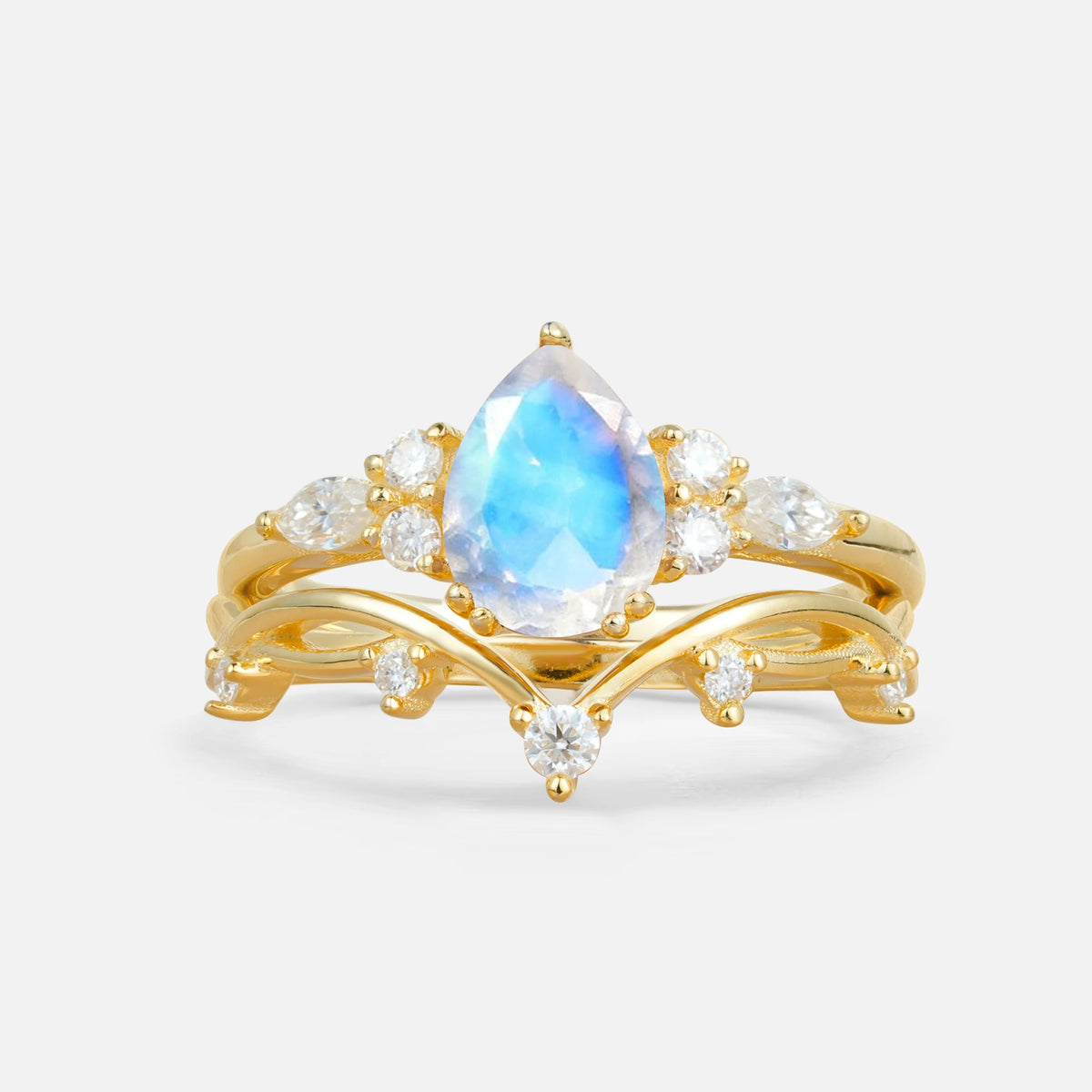 Classic Pear Cut Moonstone Engagement Ring Set for Women