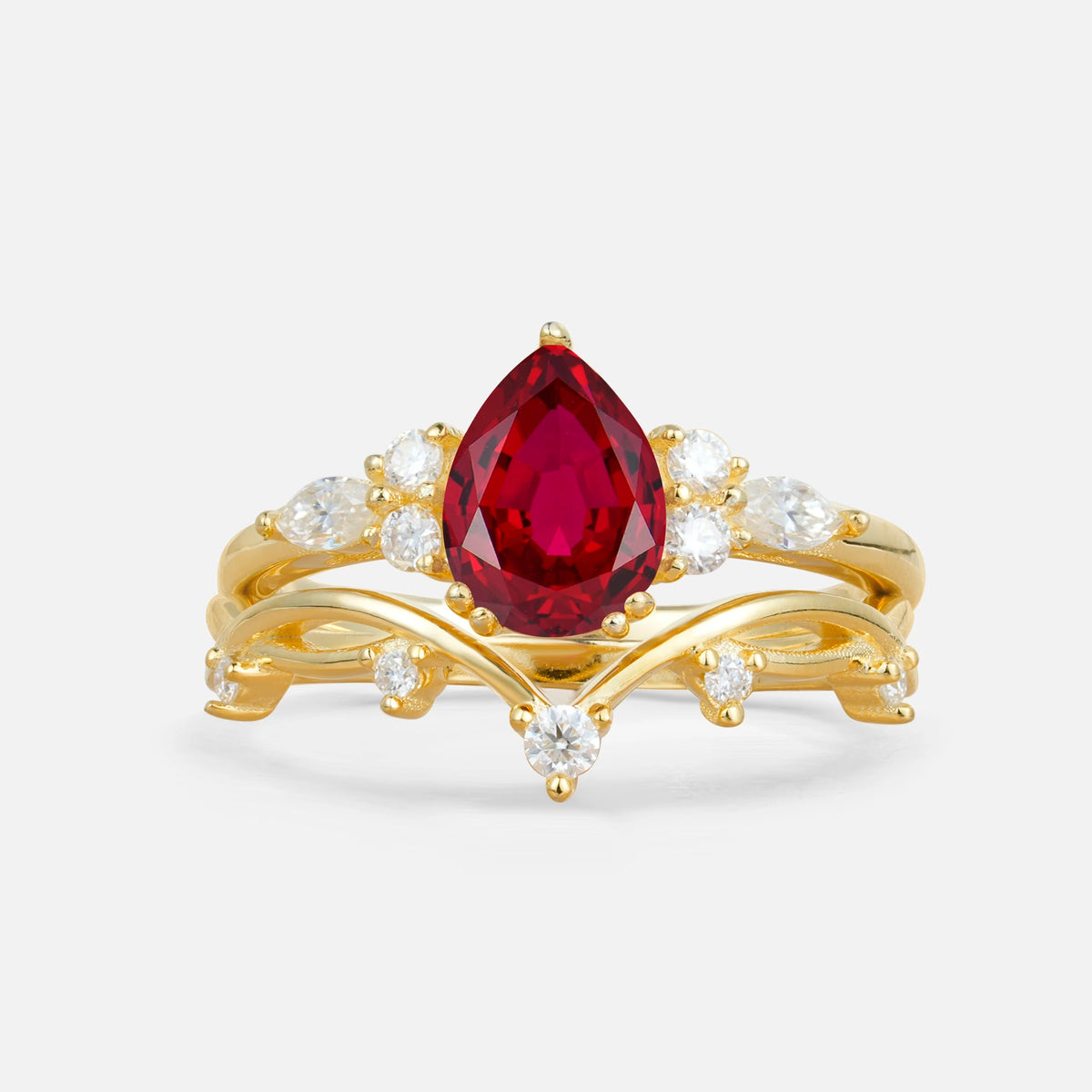 Classic Pear Cut Ruby Engagement Ring Set for Women