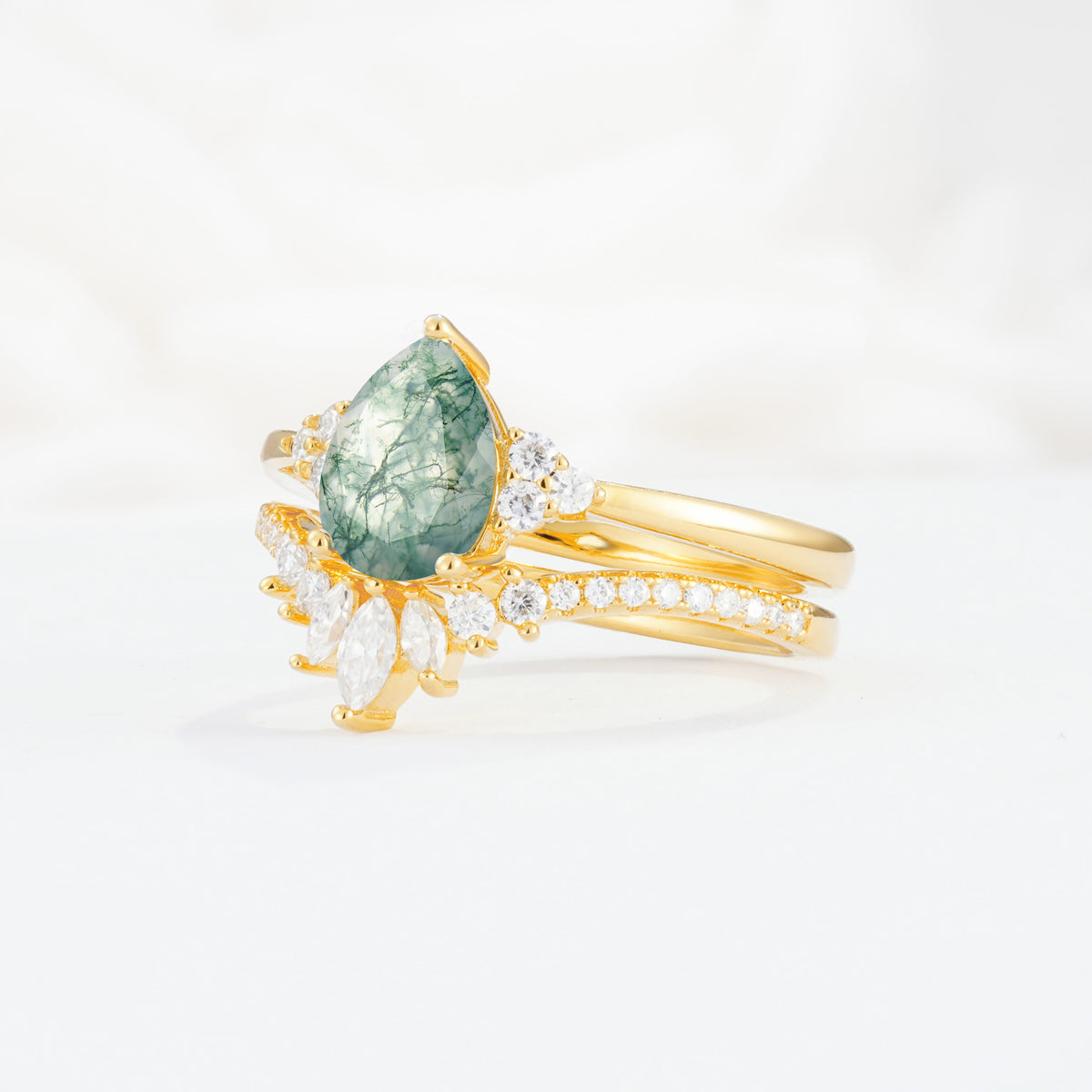 SR17115 Moss Agate Ring - White-Gold