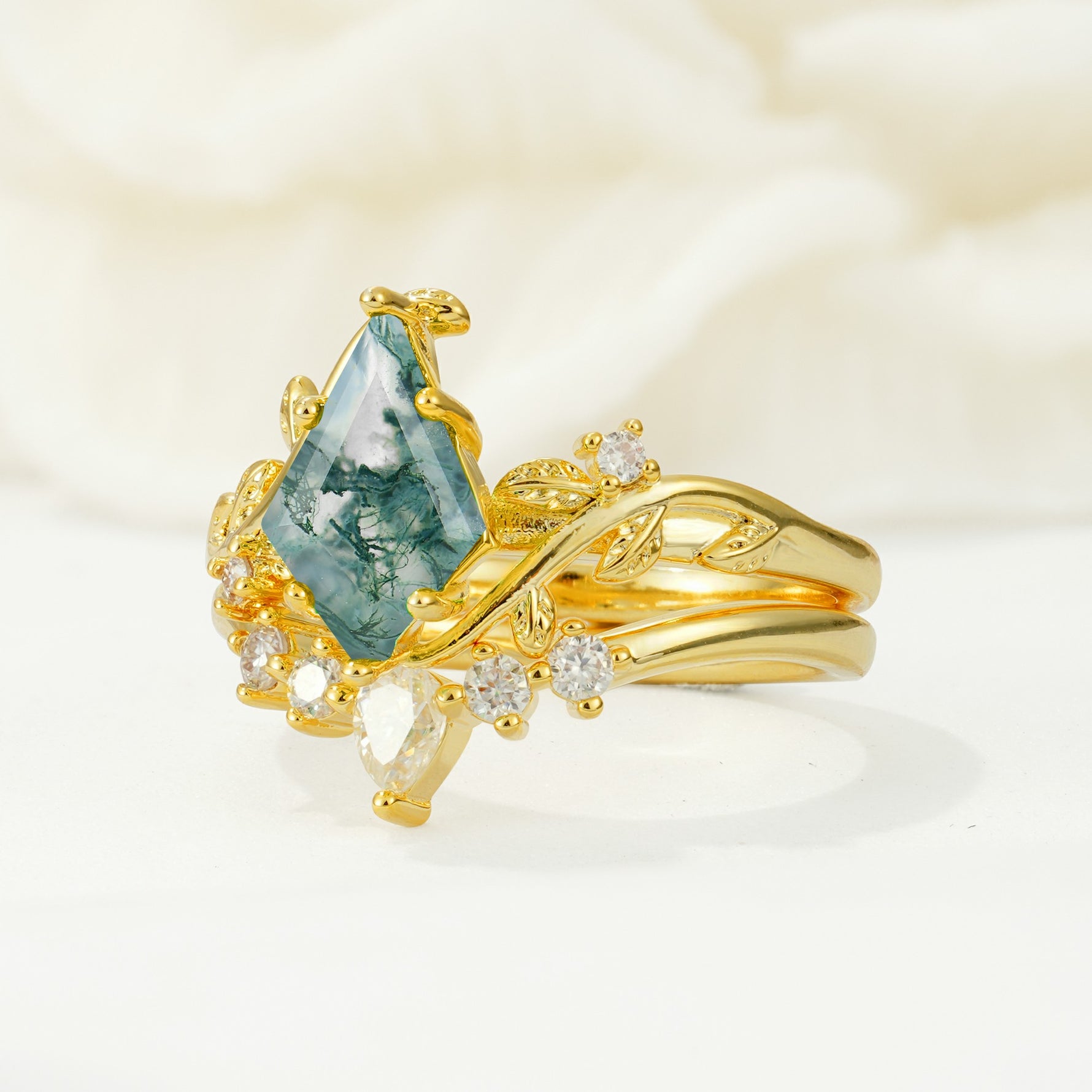 SR17116 Moss Agate Ring - White-Gold