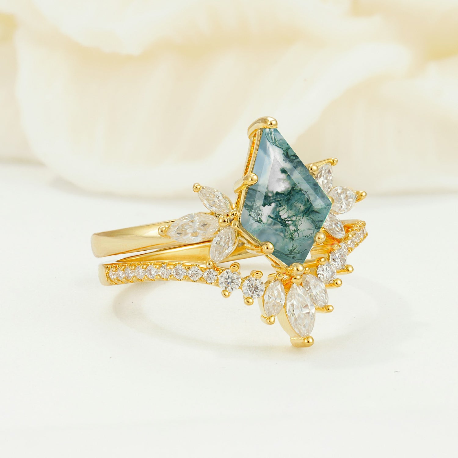 SR17117 Moss Agate Ring - White-Gold