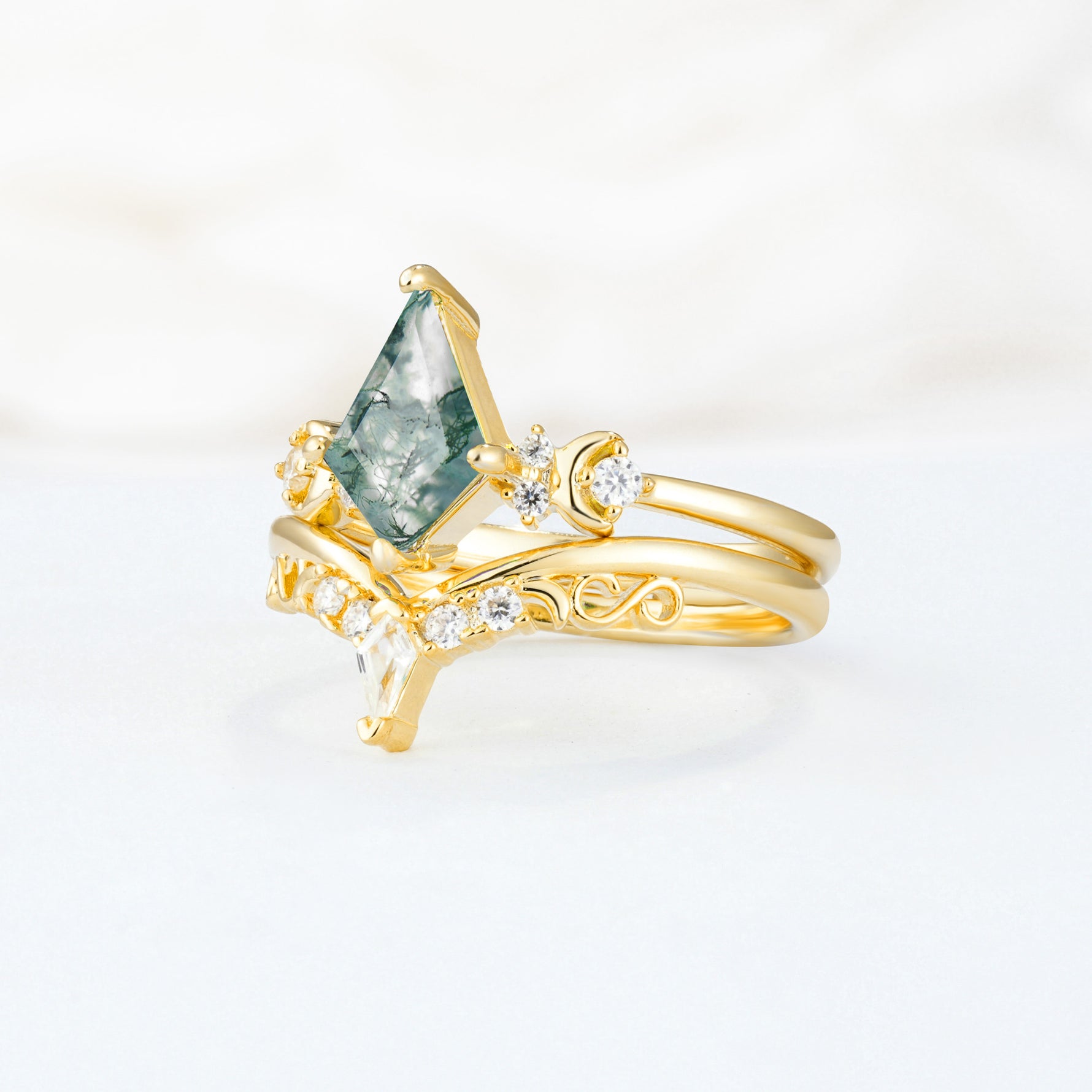 SR17118 Moss Agate Ring - White-Gold