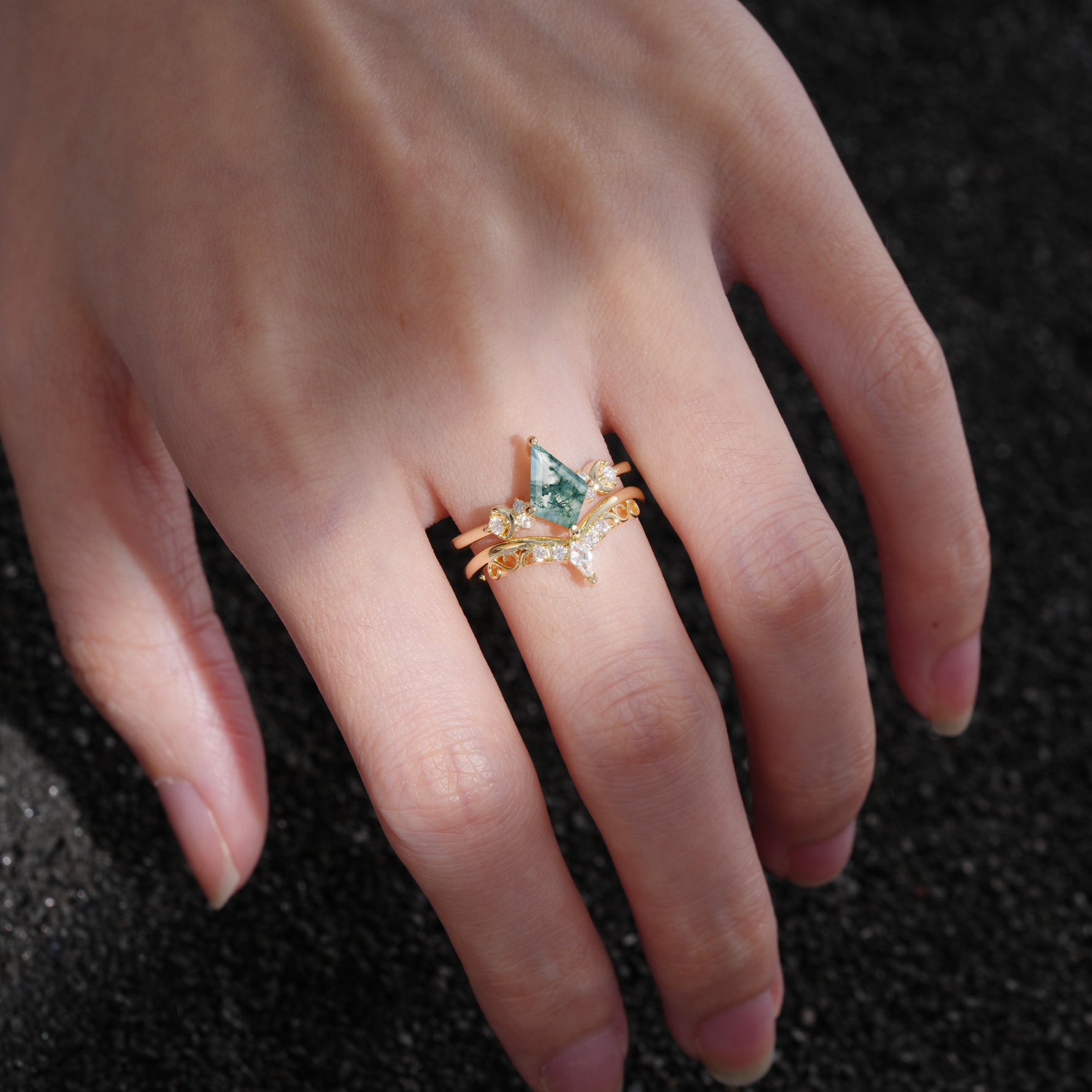 SR17118 Moss Agate Ring - Rose-Gold