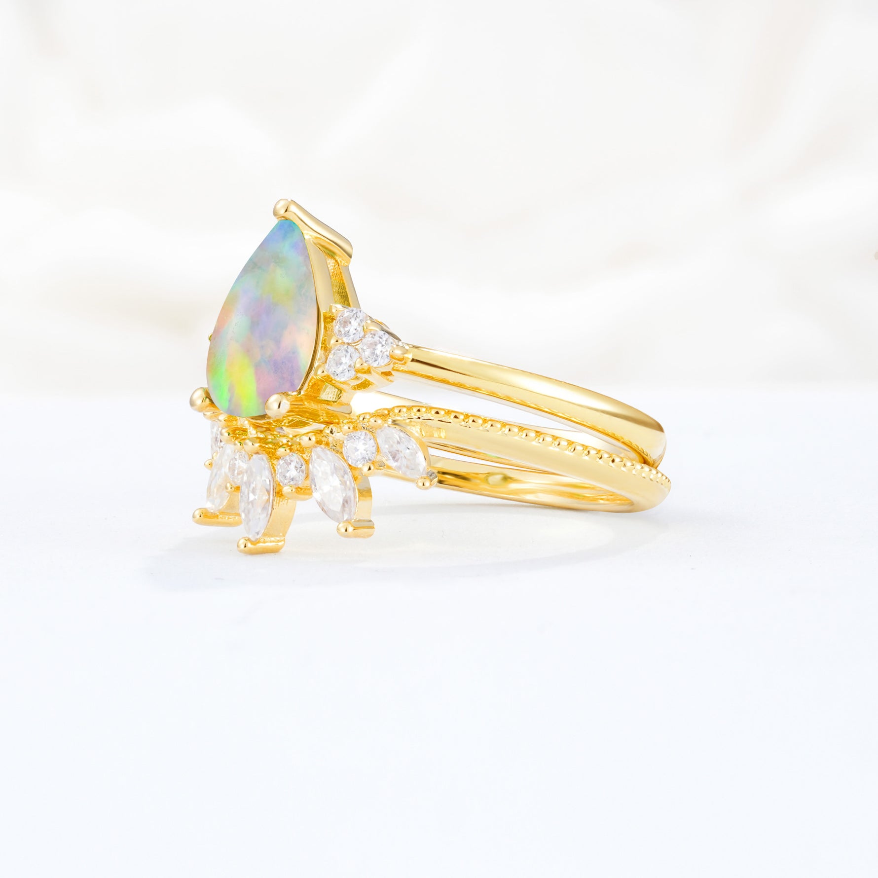 SR17119 Fire Opal Ring - White-Gold