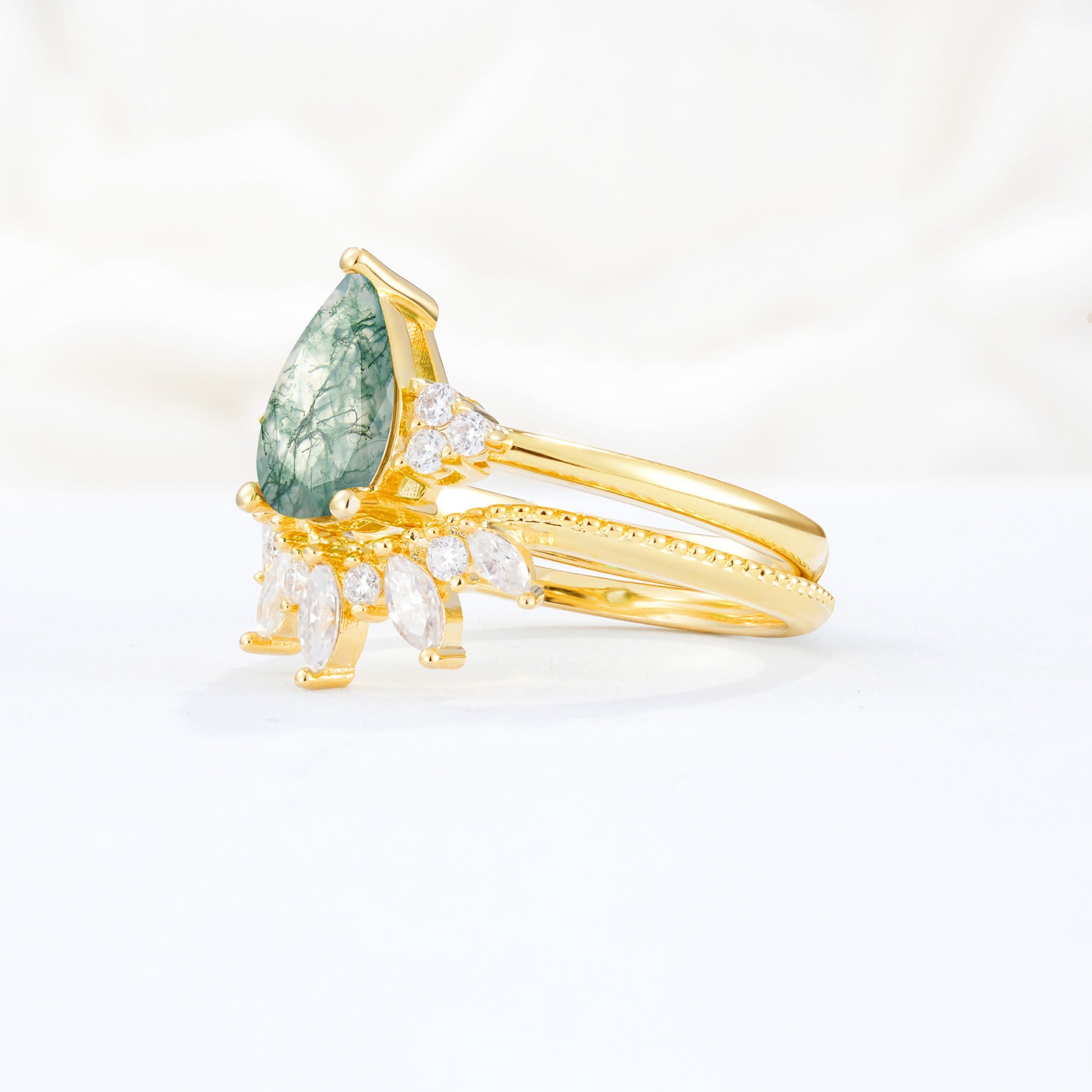SR17119 Moss Agate Ring - White-Gold