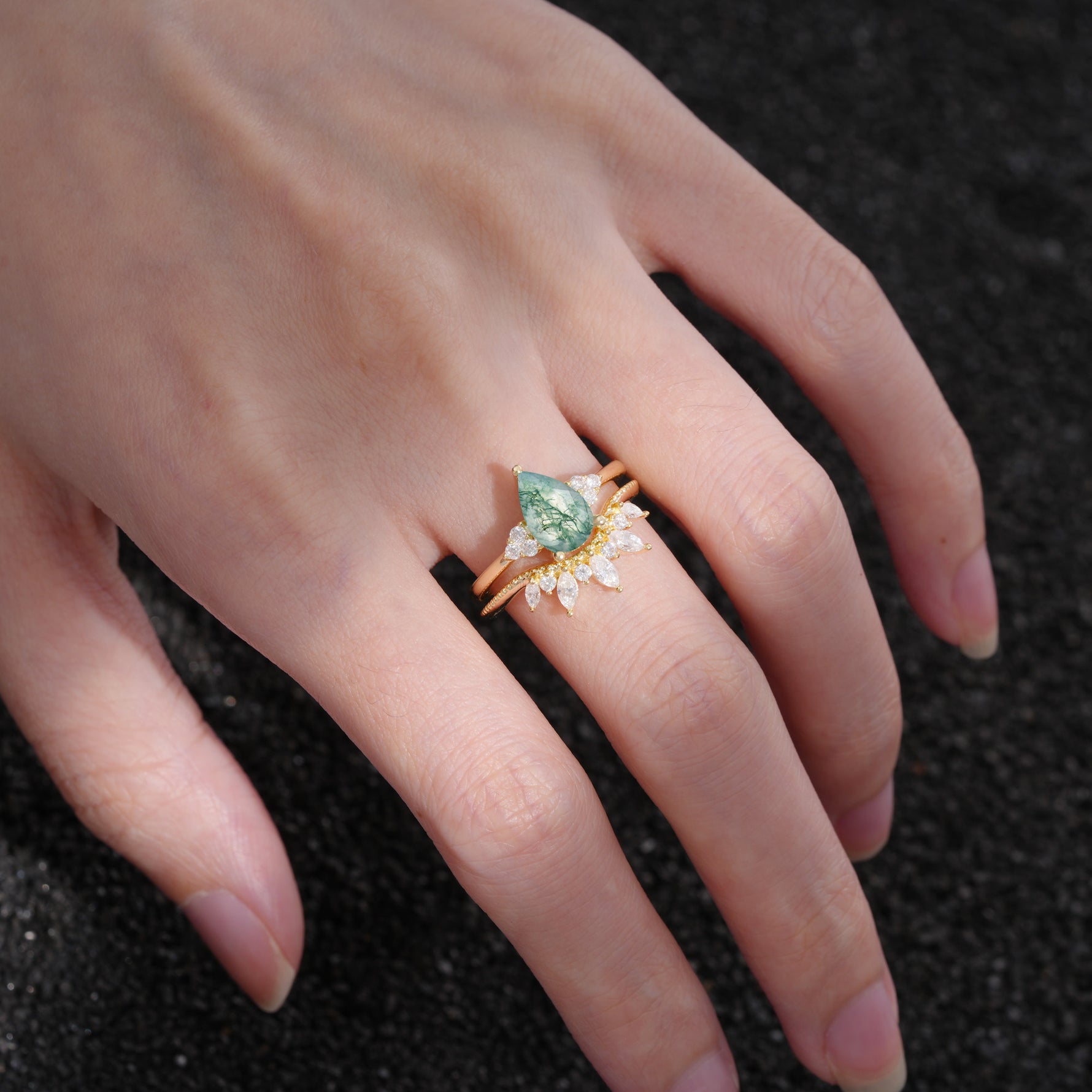 SR17119 Moss Agate Ring - Rose-Gold
