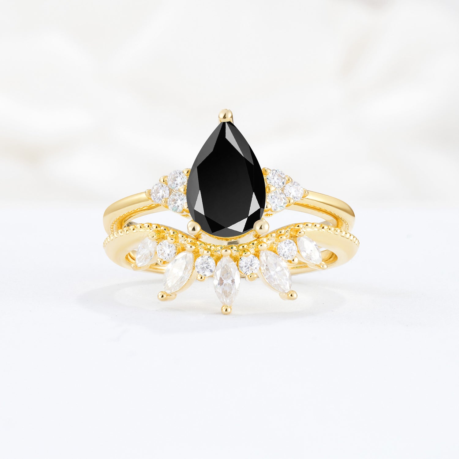 Classic Luxury Pear Cut Black Onyx Ring Set