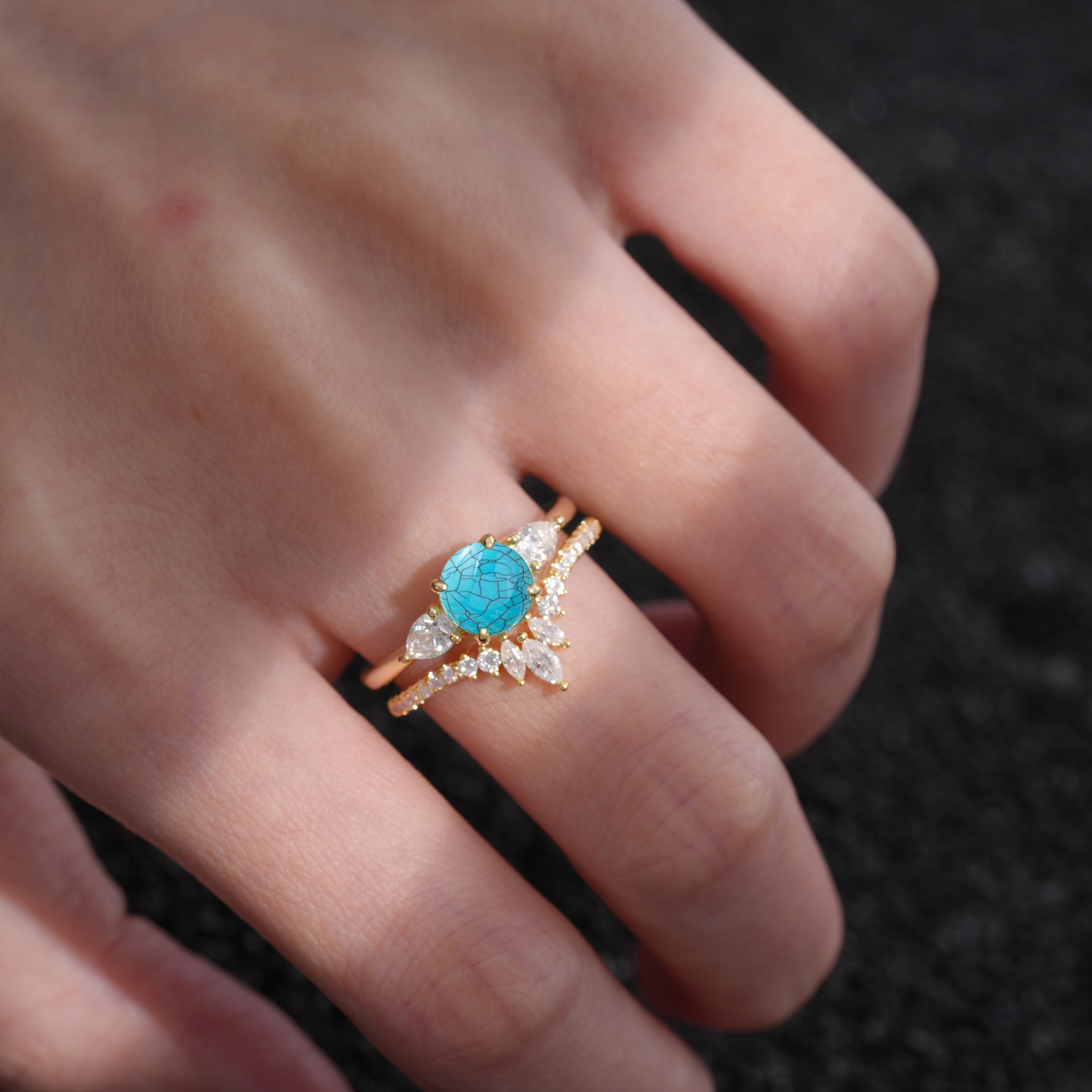 SR17120 Turquoise Ring - Rose-Gold