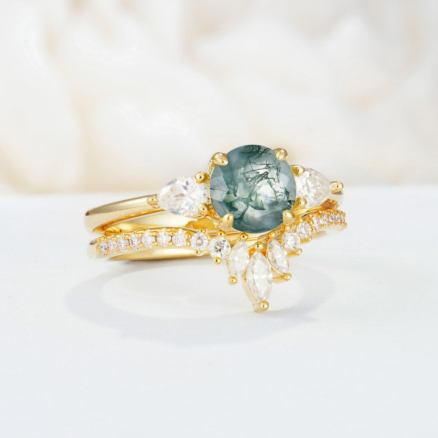SR17120 Moss Agate Ring - White-Gold