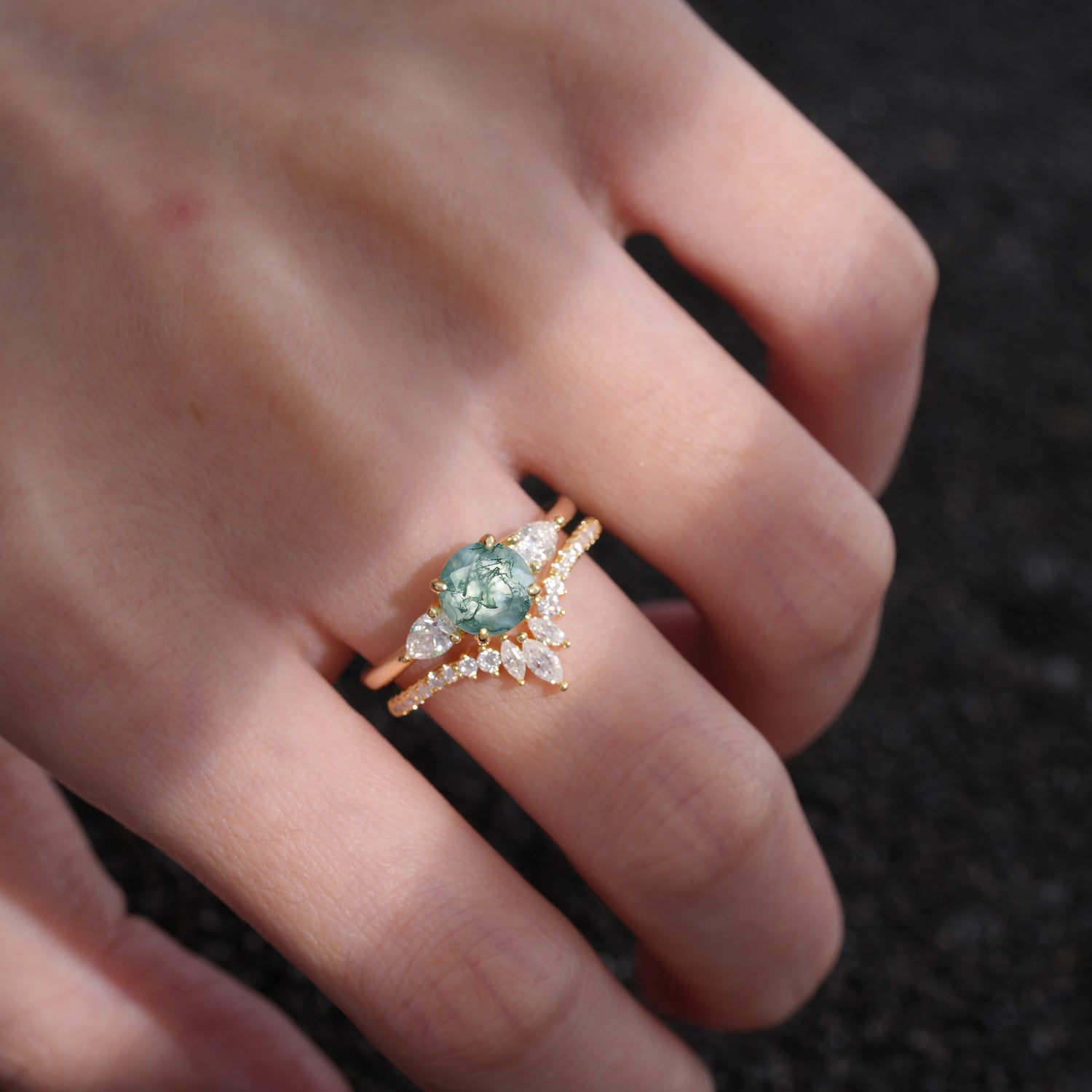 SR17120 Moss Agate Ring - Rose-Gold