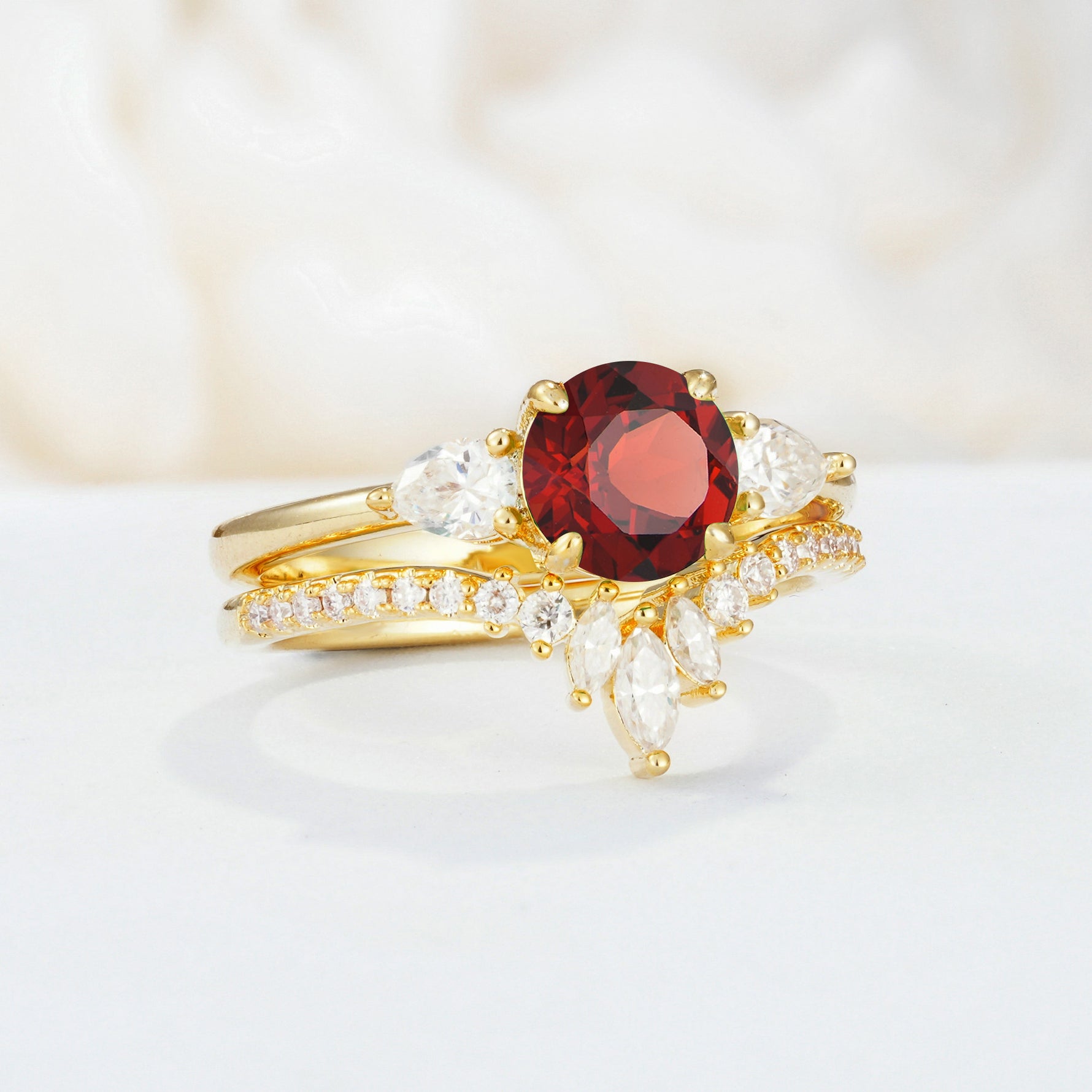 SR17120 Garnet Ring - White-Gold