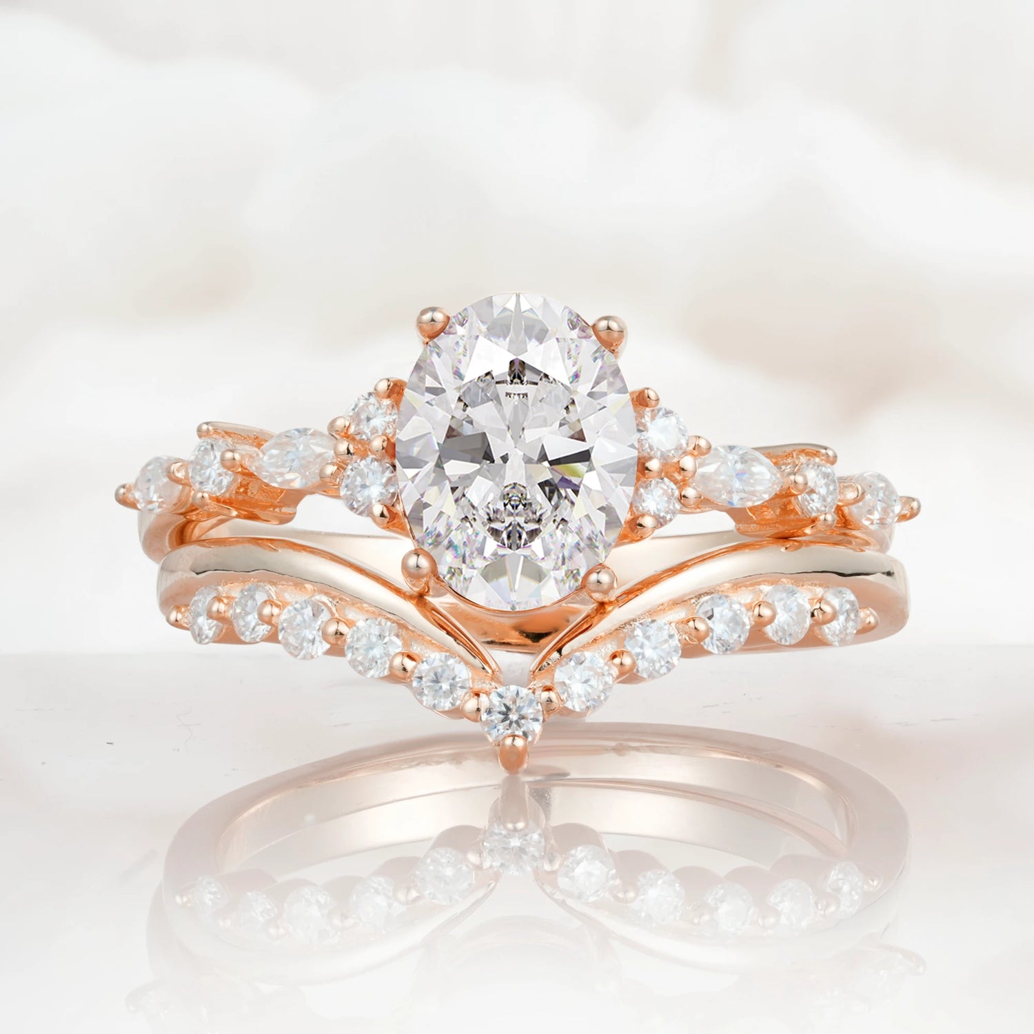 Vintage Style Oval Moissanite Engagement Ring Set for Women