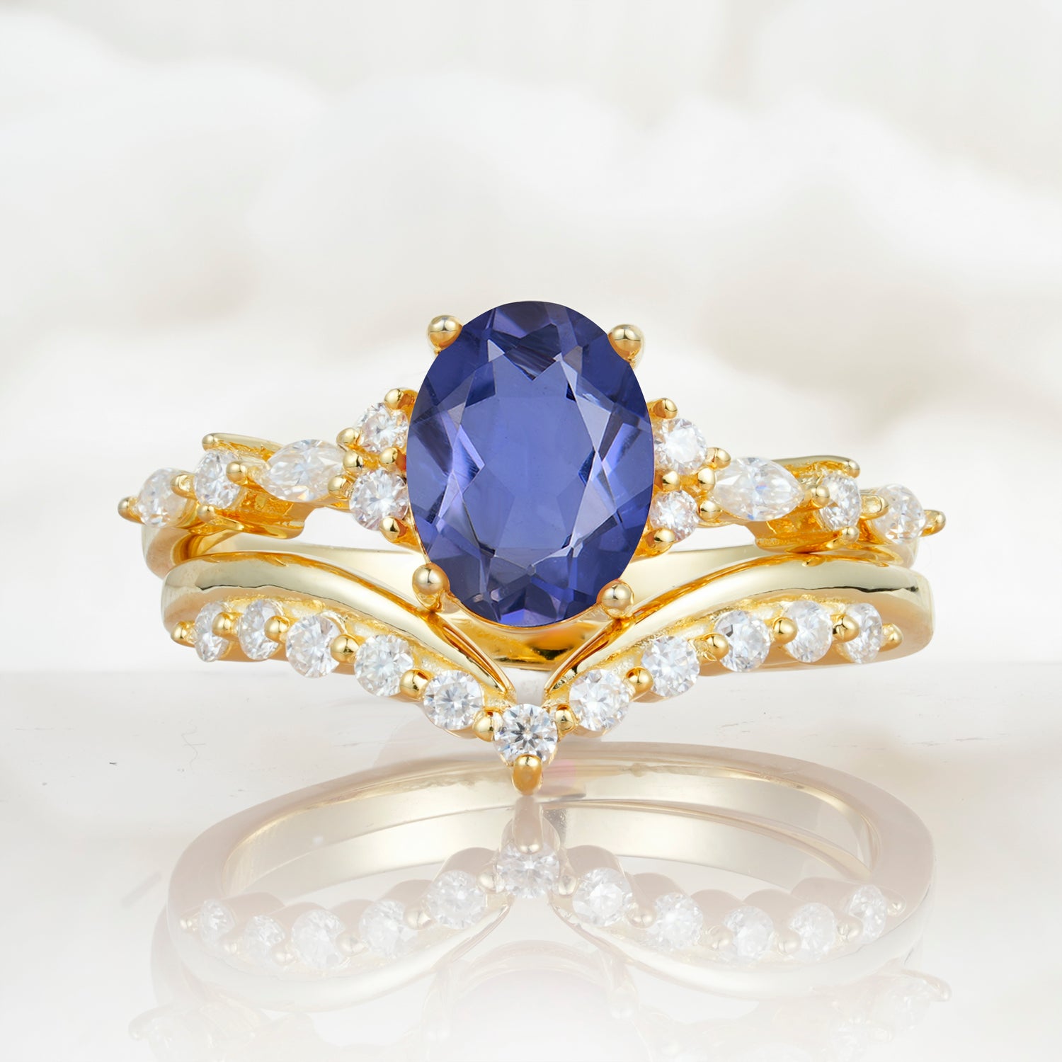 Vintage Style Oval Tanzanite Engagement Ring Set for Women
